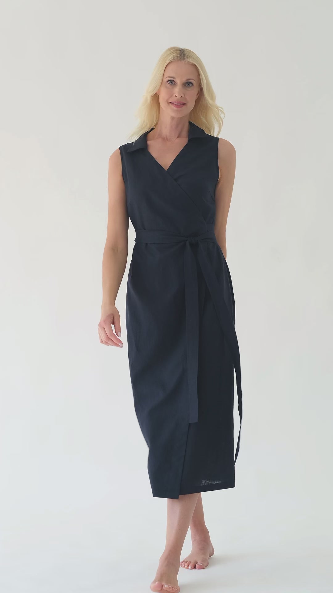 Cora Linen Wrap Dress Navy