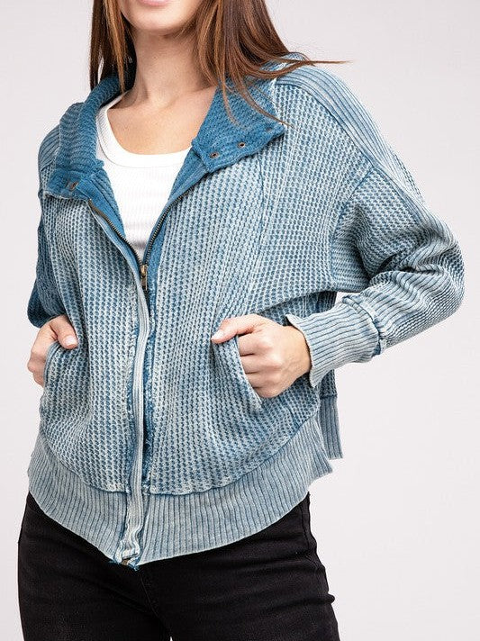 Waffle Hooded Zip-Up Jacket