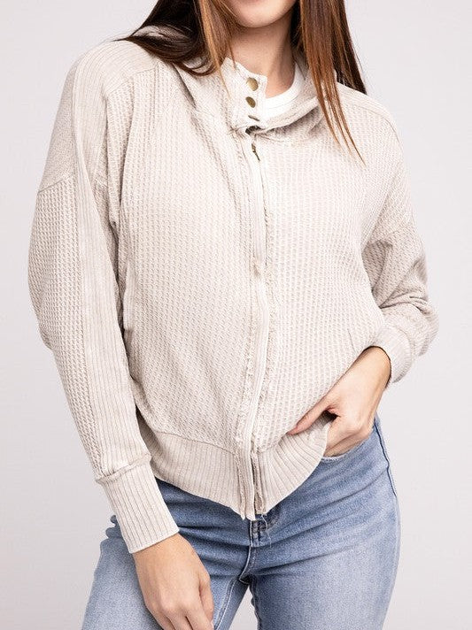 Waffle Hooded Zip-Up Jacket