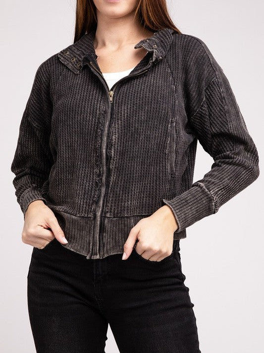 Waffle Hooded Zip-Up Jacket