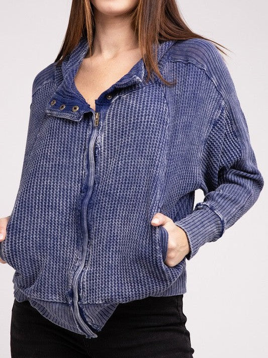 Waffle Hooded Zip-Up Jacket