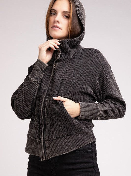 Waffle Hooded Zip-Up Jacket