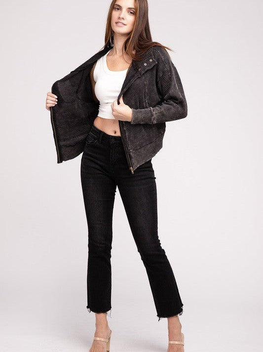 Waffle Hooded Zip-Up Jacket