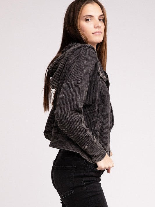 Waffle Hooded Zip-Up Jacket