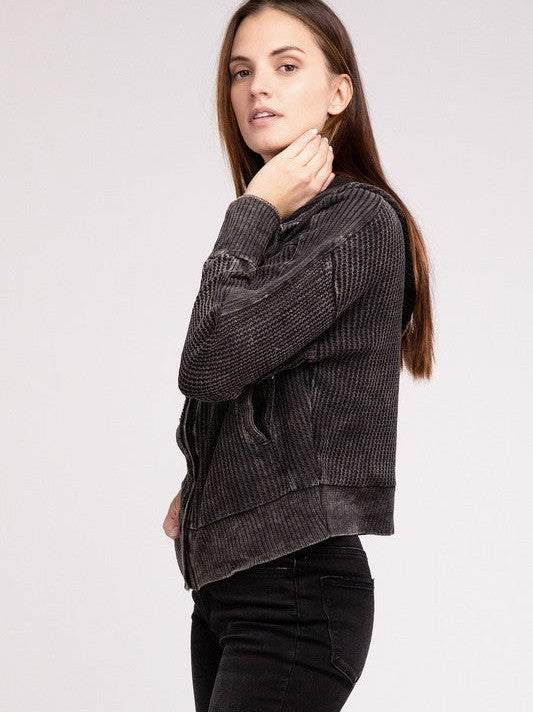 Waffle Hooded Zip-Up Jacket
