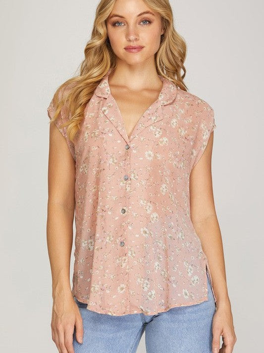 Sheer Floral Button Top