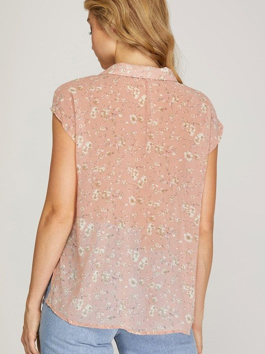 Sheer Floral Button Top