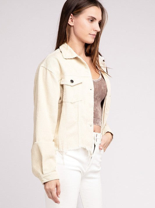 Oversized Ribbed Cropped Shacket