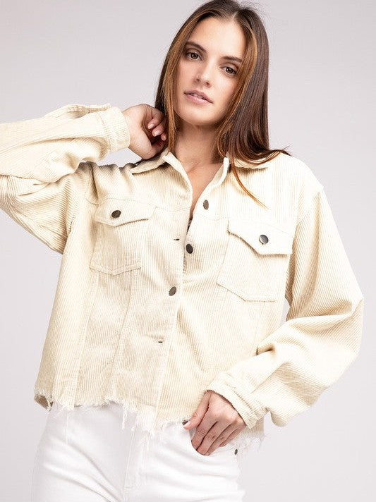 Oversized Ribbed Cropped Shacket