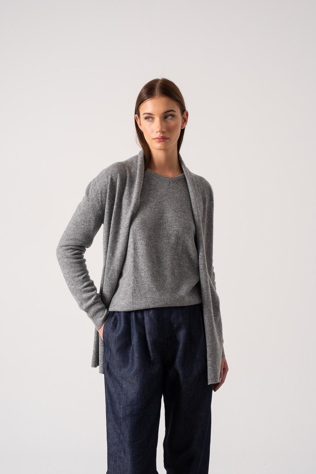 100% Cashmere Cardigan Mélange Grey
