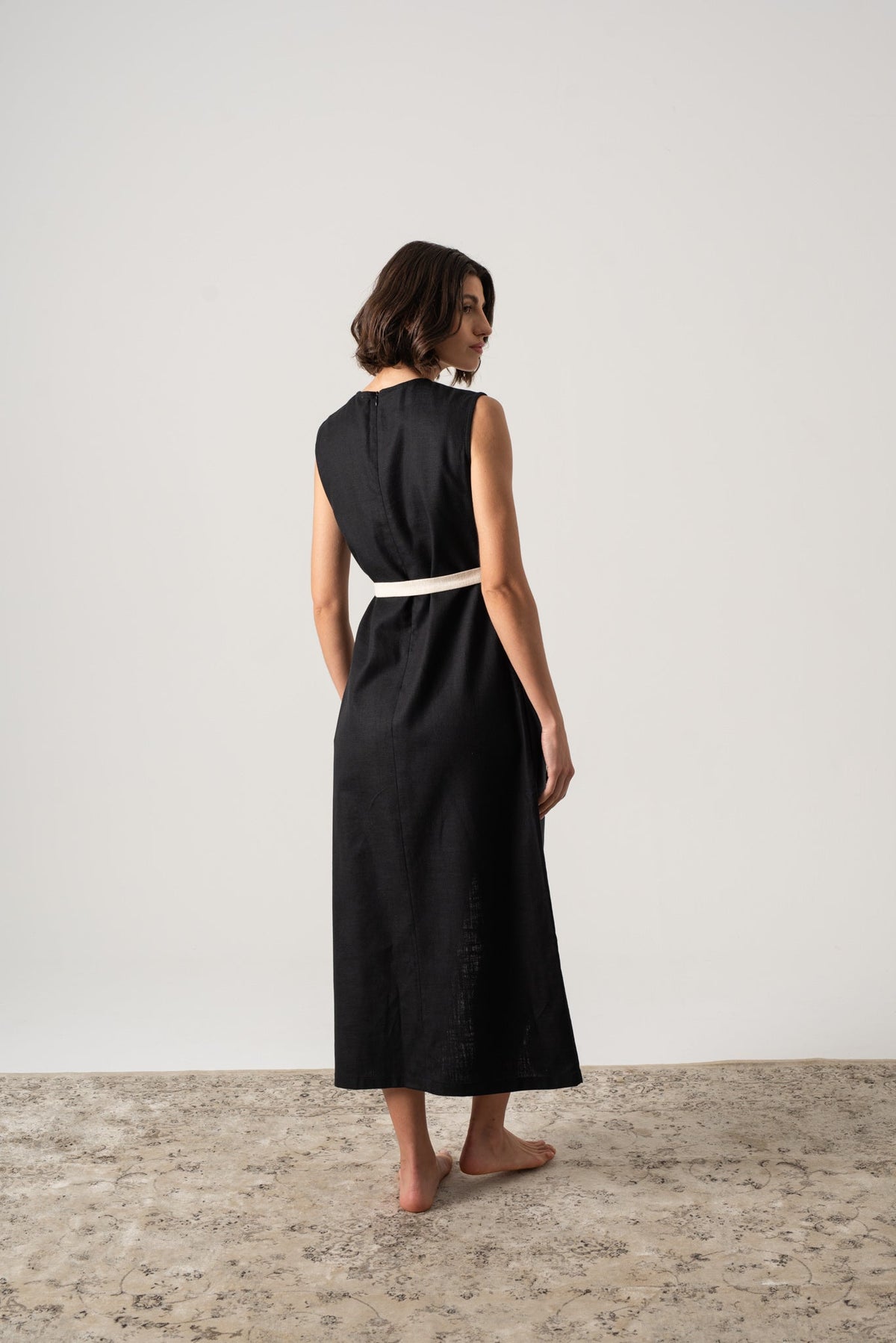 Linen Midi Dress Black