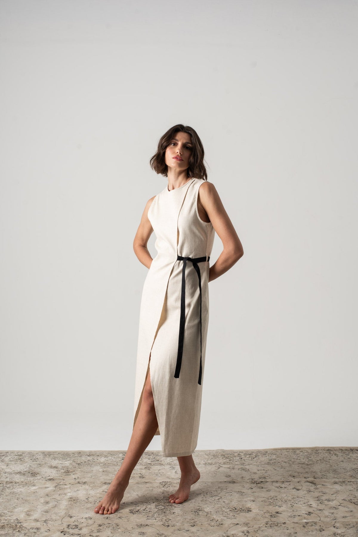 Linen Midi Dress Natural Beige