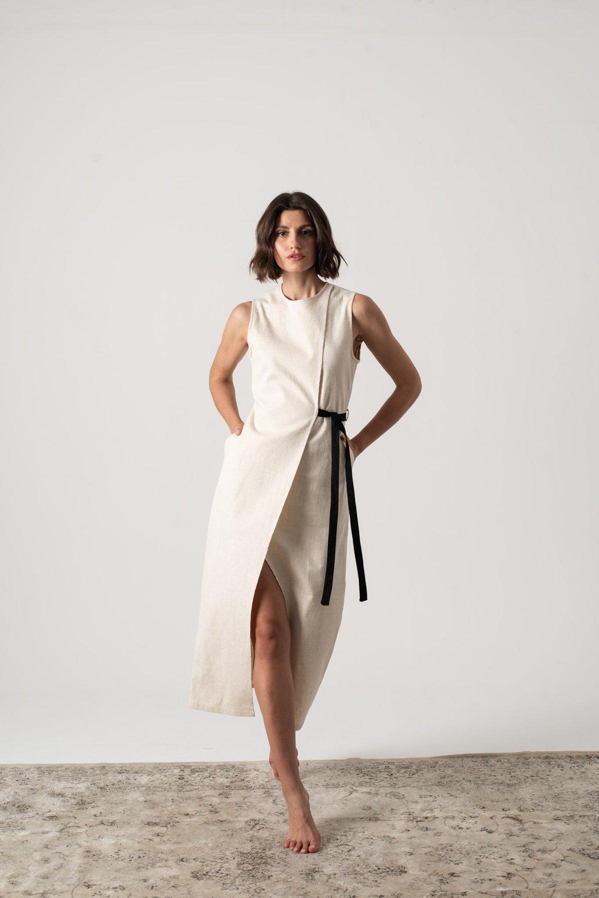 Linen Midi Dress Natural Beige