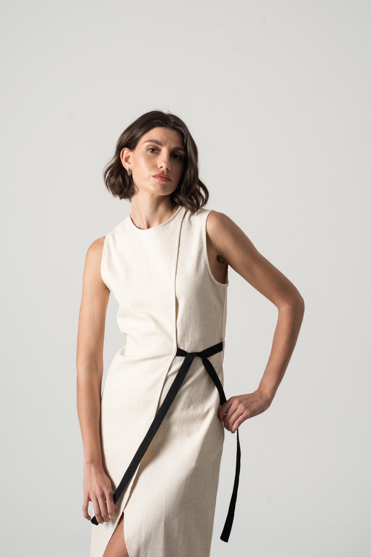 Linen Midi Dress Natural Beige