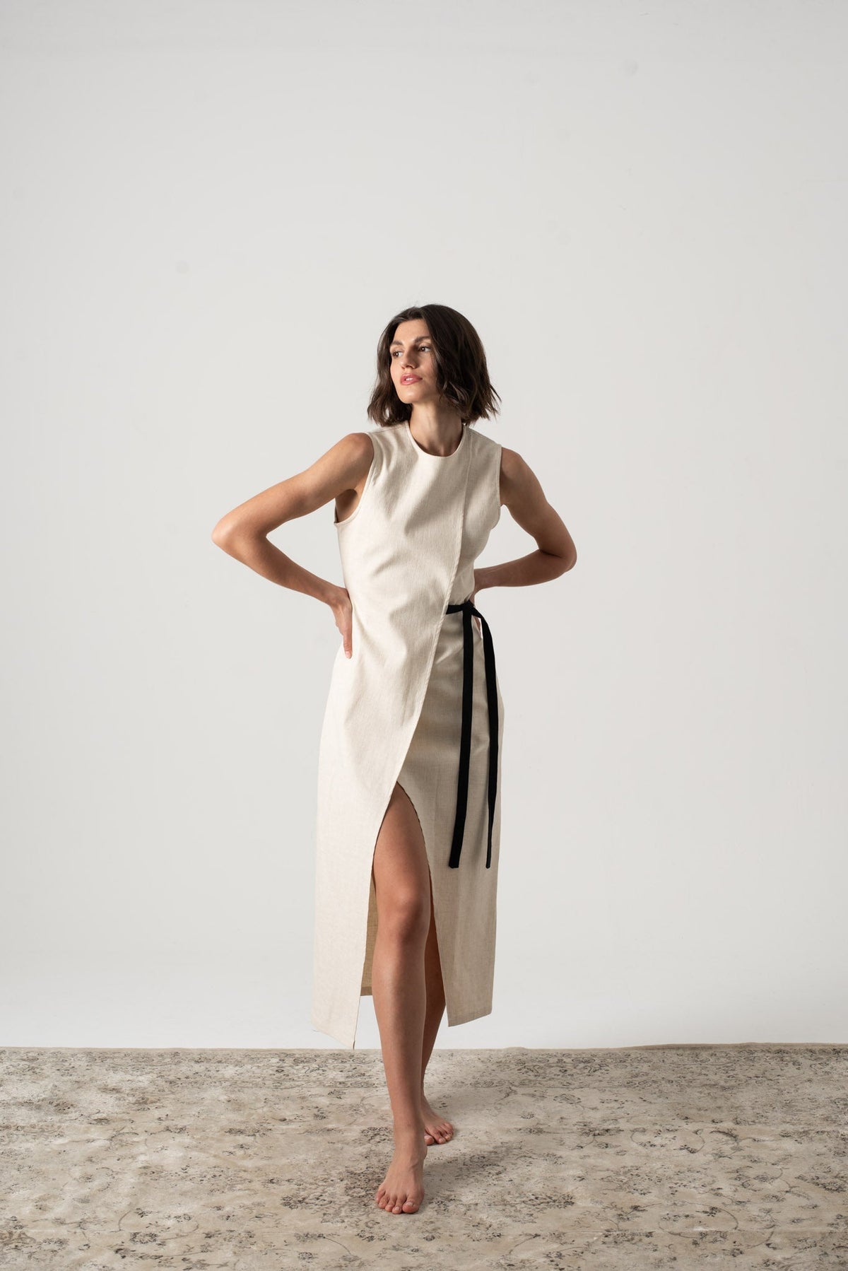 Linen Midi Dress Natural Beige