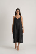 Linen Slip Dress Black
