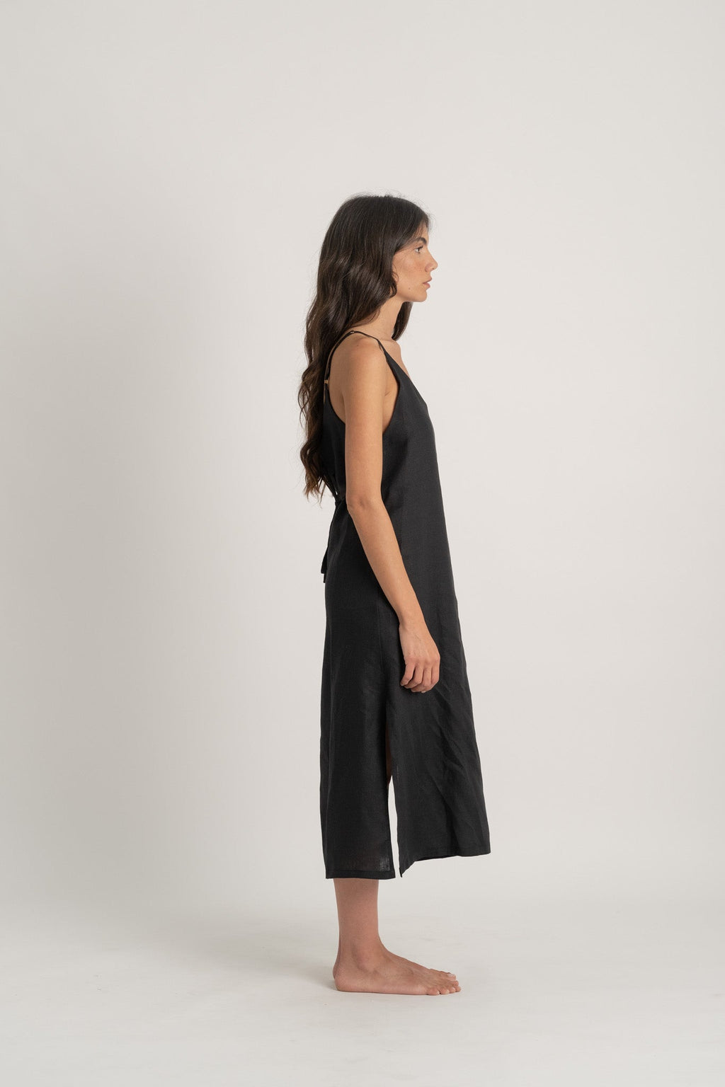 Linen Slip Dress Black