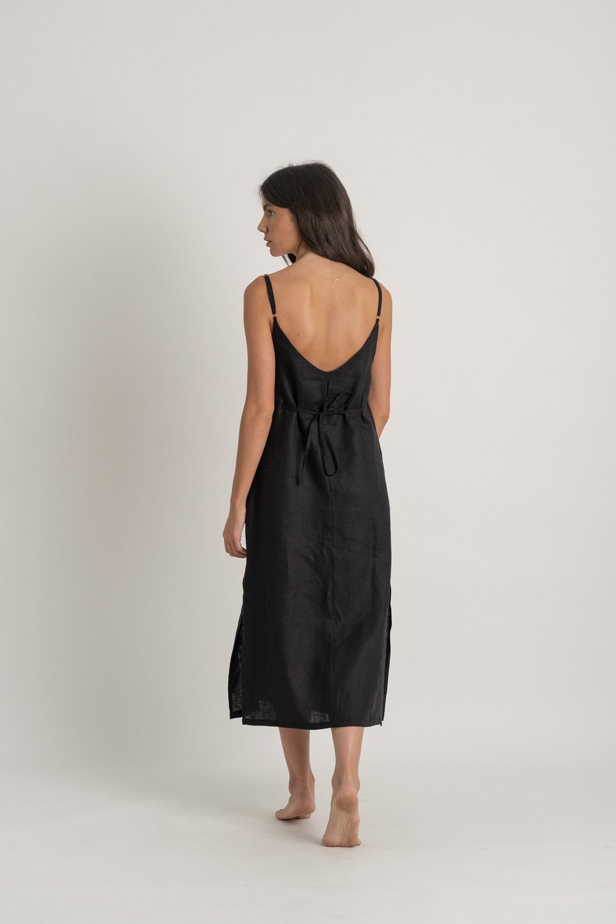 Linen Slip Dress Black