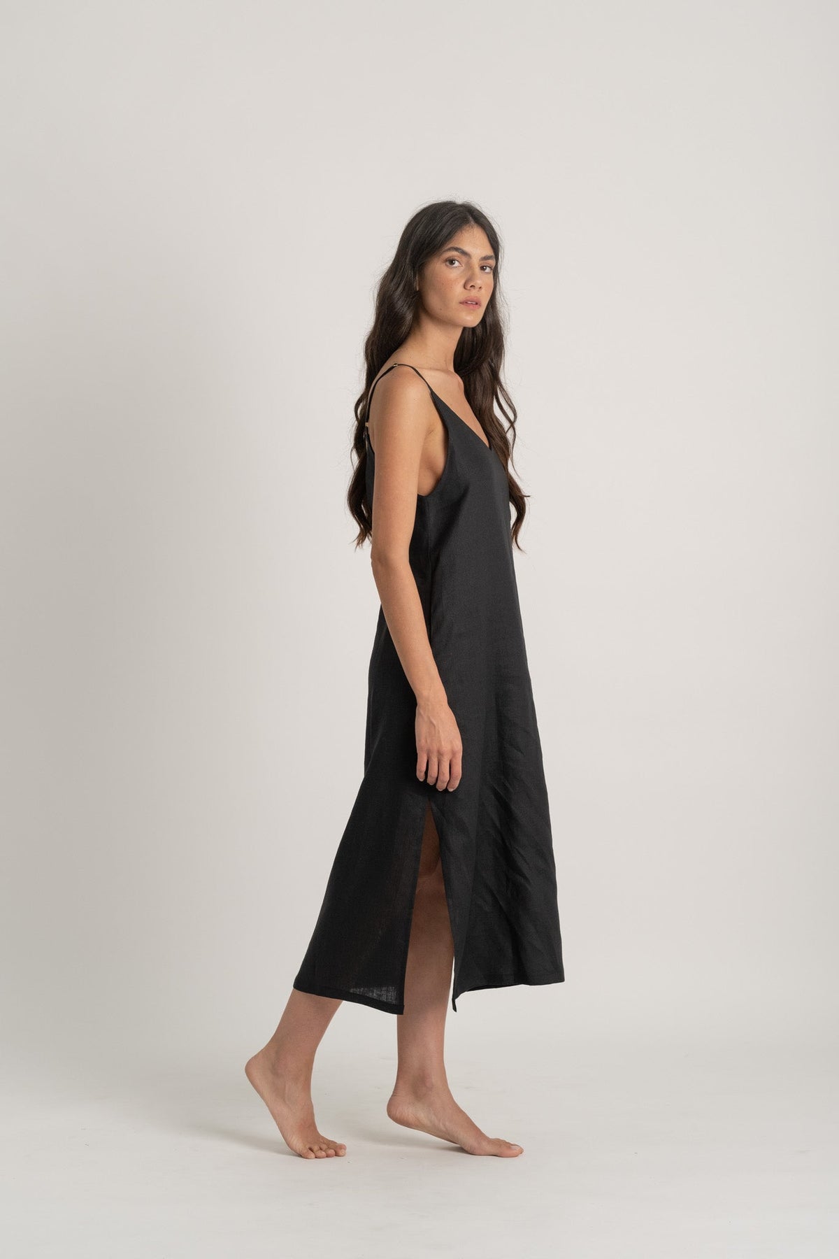 Linen Slip Dress Black