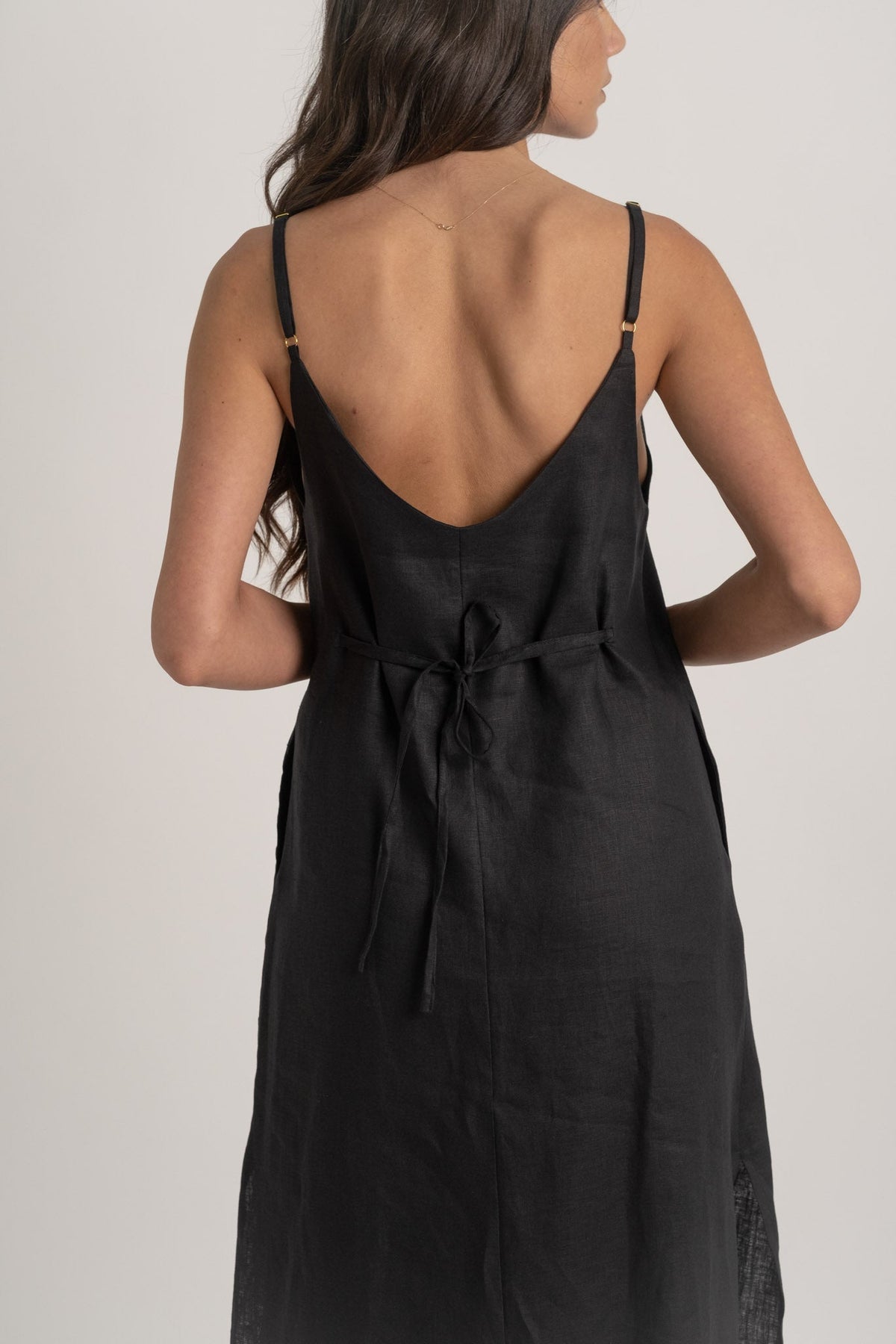 Linen Slip Dress Black