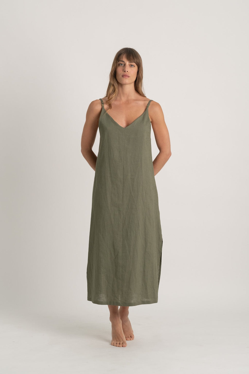 Linen Slip Dress Khaki