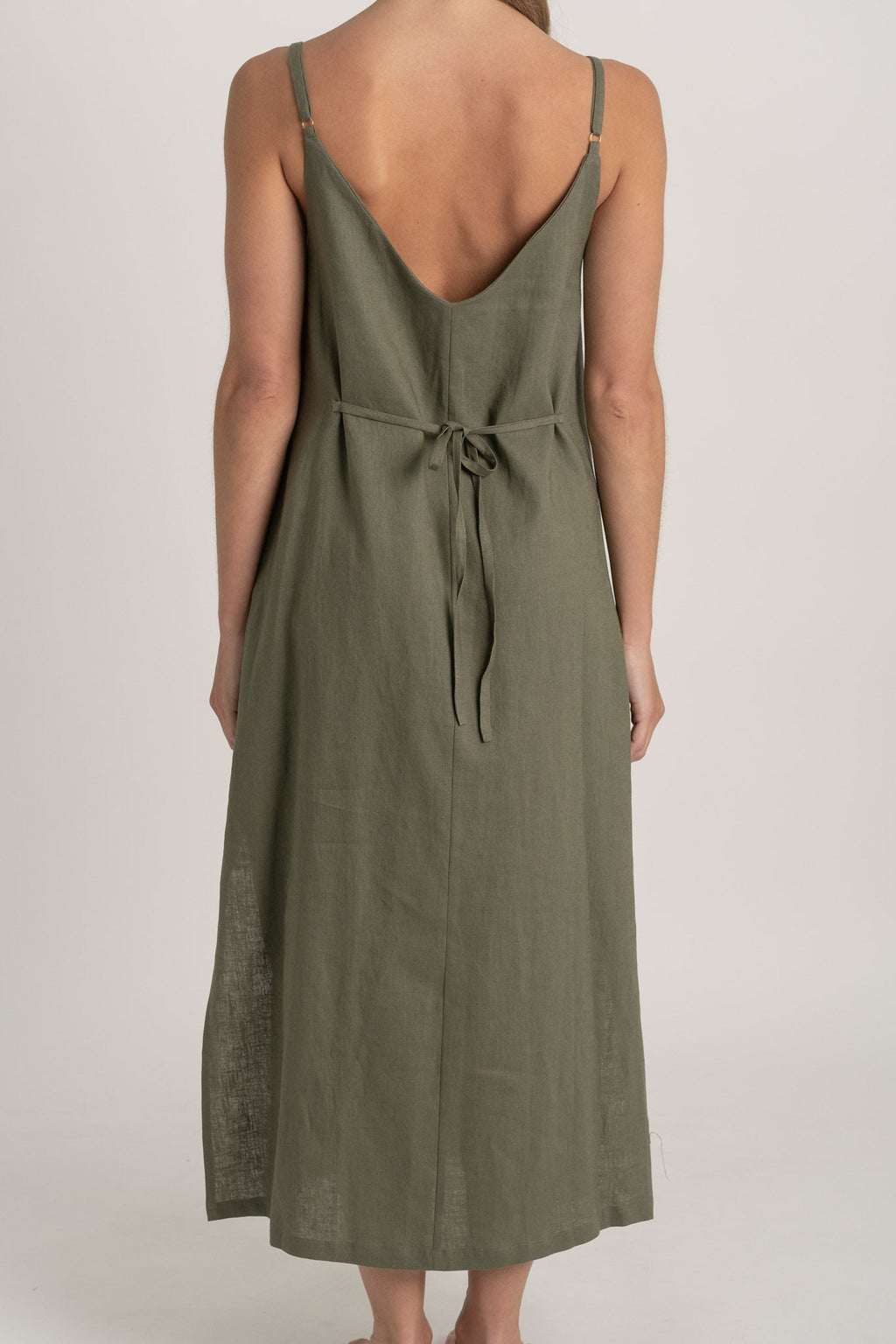 Linen Slip Dress Khaki
