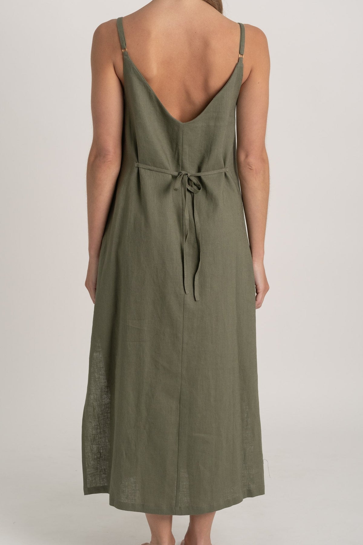 Linen Slip Dress Khaki