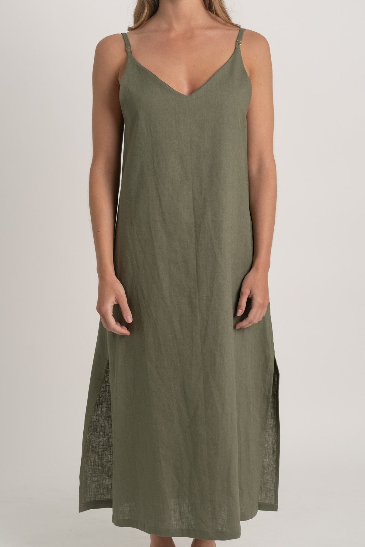 Linen Slip Dress Khaki