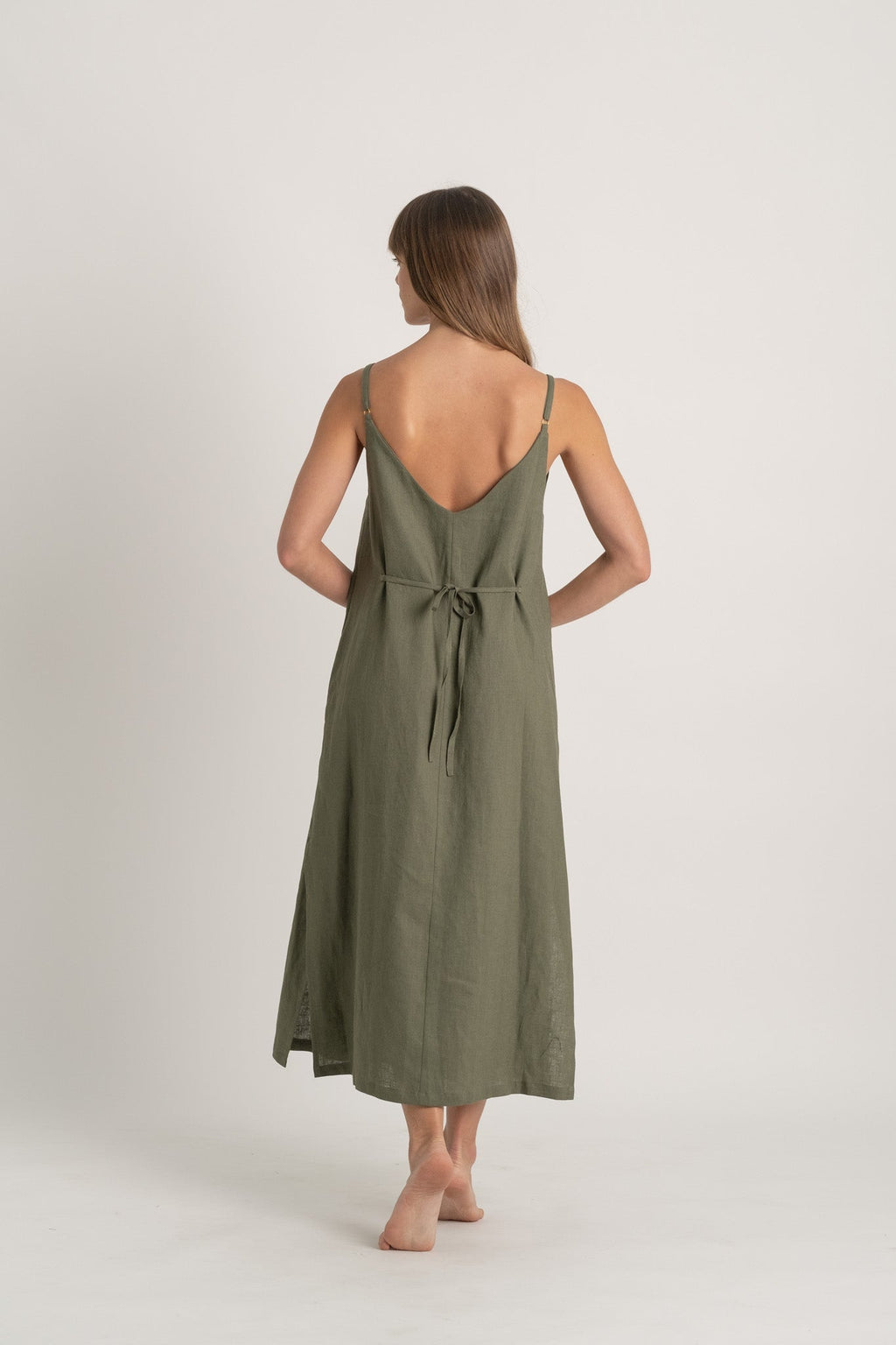 Linen Slip Dress Khaki