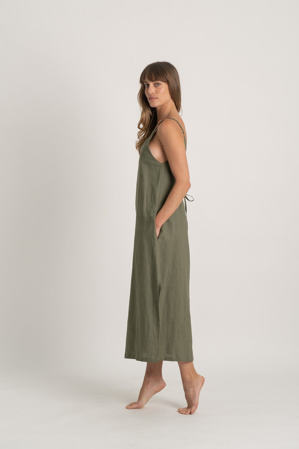 Linen Slip Dress Khaki