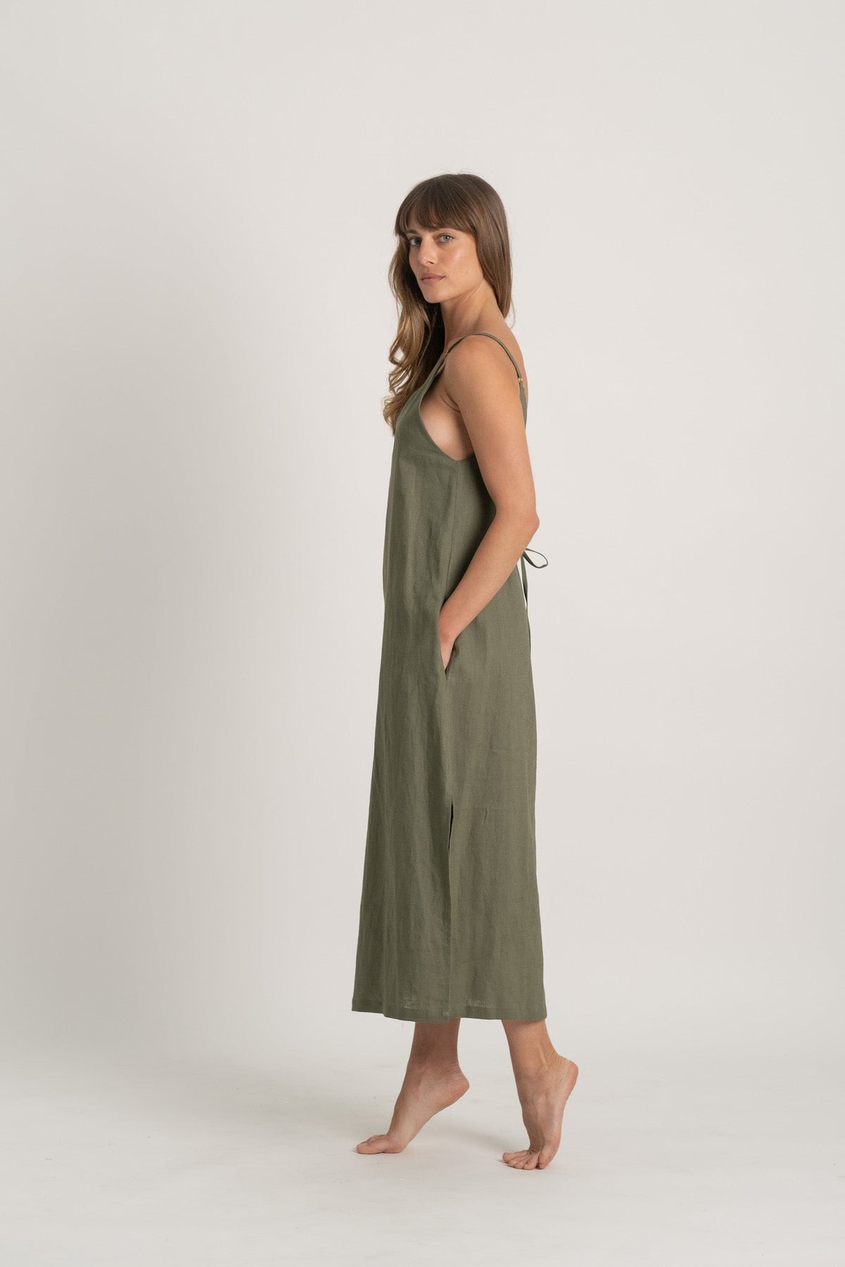 Linen Slip Dress Khaki