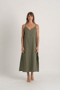Linen Slip Dress Khaki