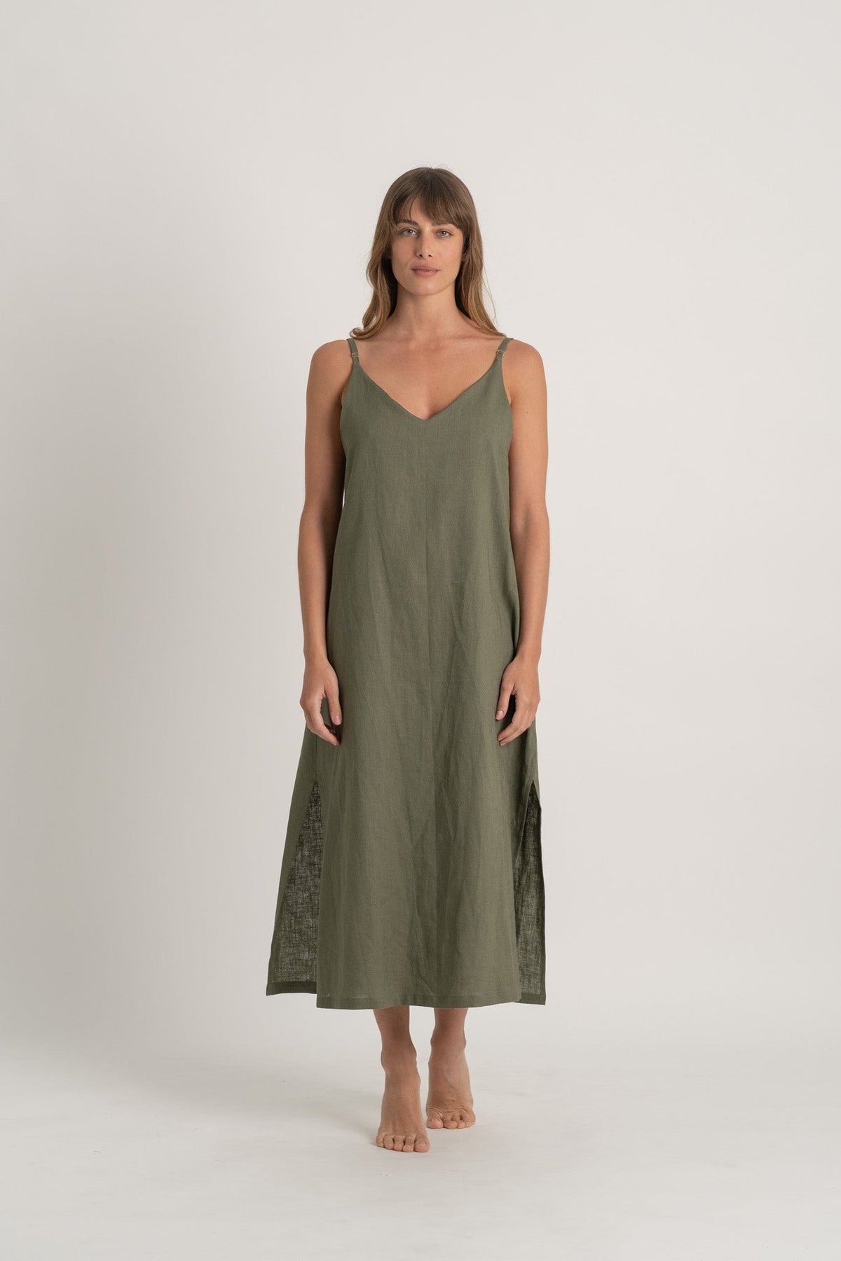 Linen Slip Dress Khaki