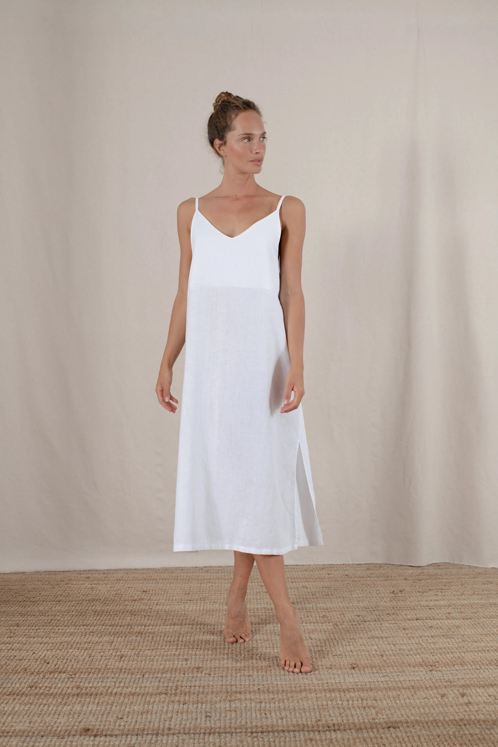 Linen Slip Dress White