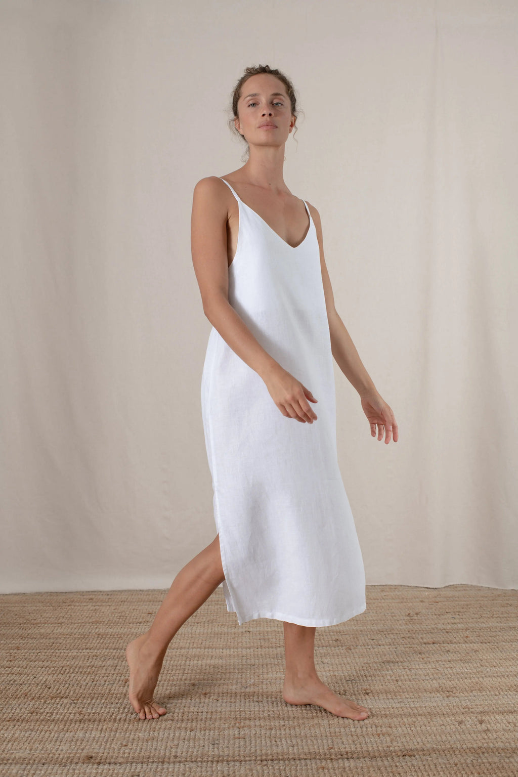 Linen Slip Dress White