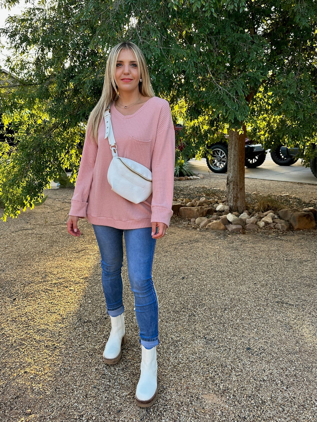 Single Pocket Waffle Knit Top
