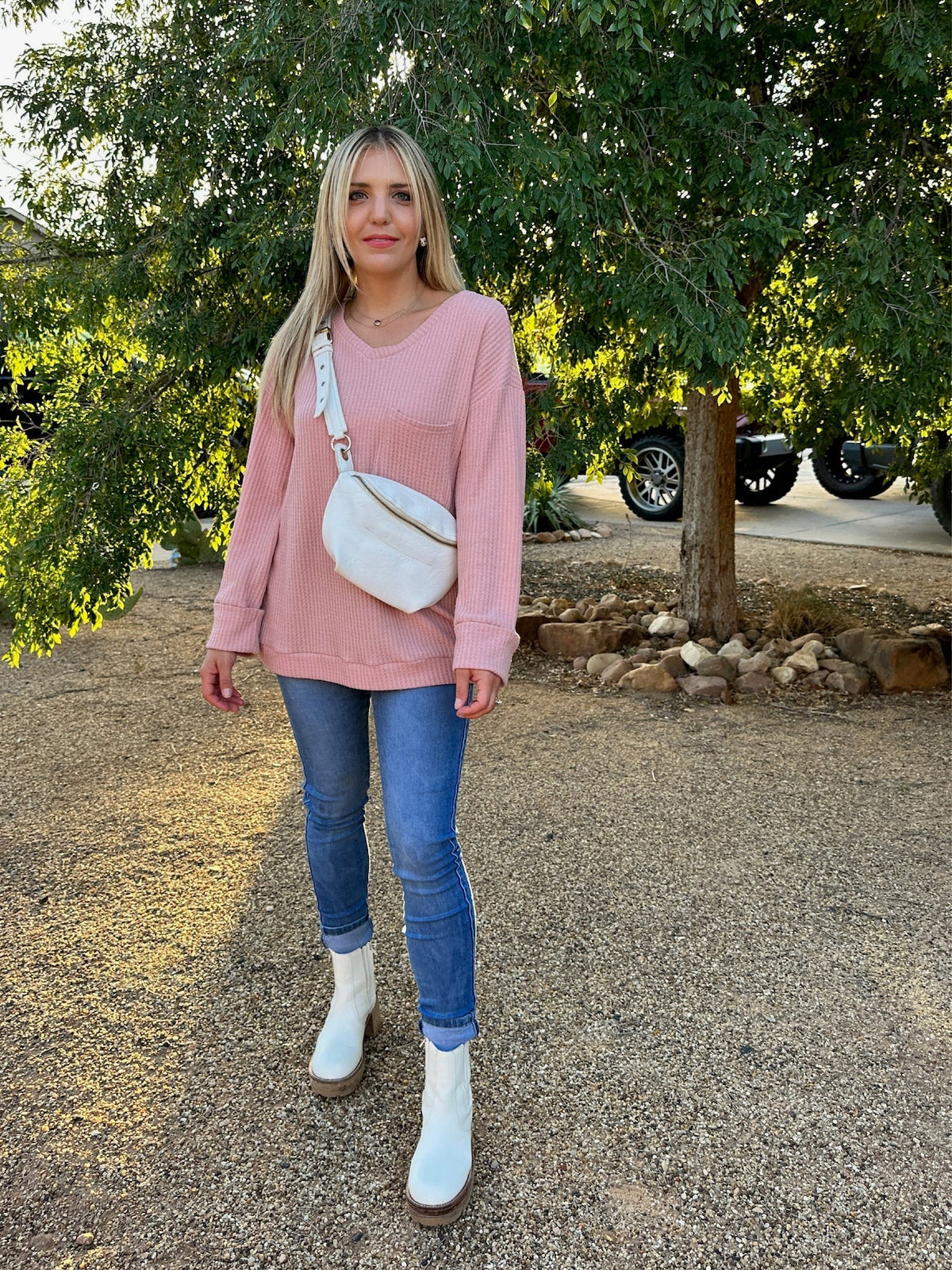 Single Pocket Waffle Knit Top
