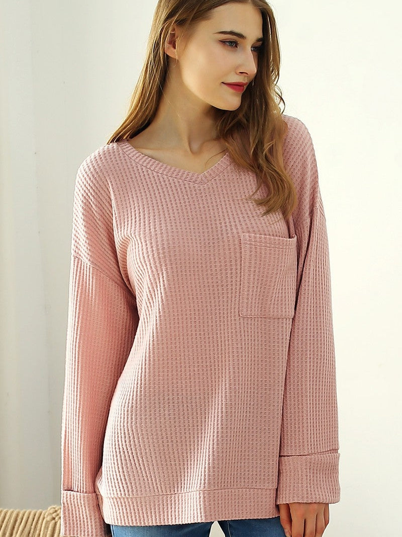 Single Pocket Waffle Knit Top