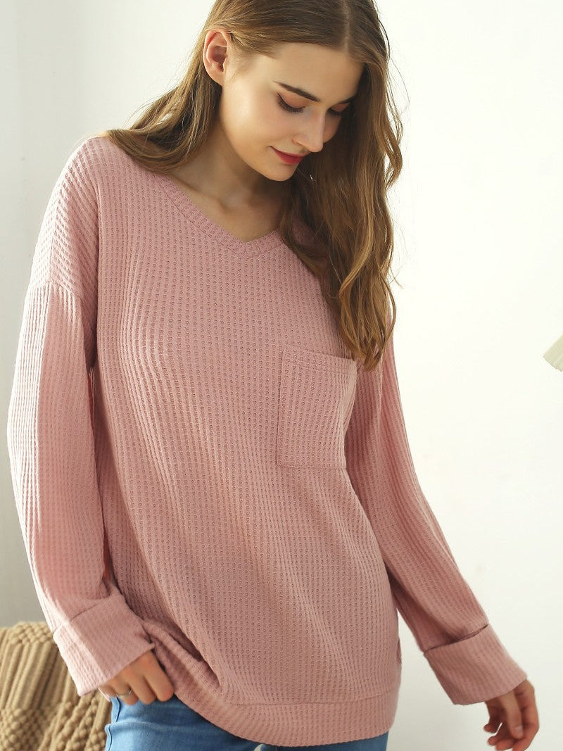 Single Pocket Waffle Knit Top