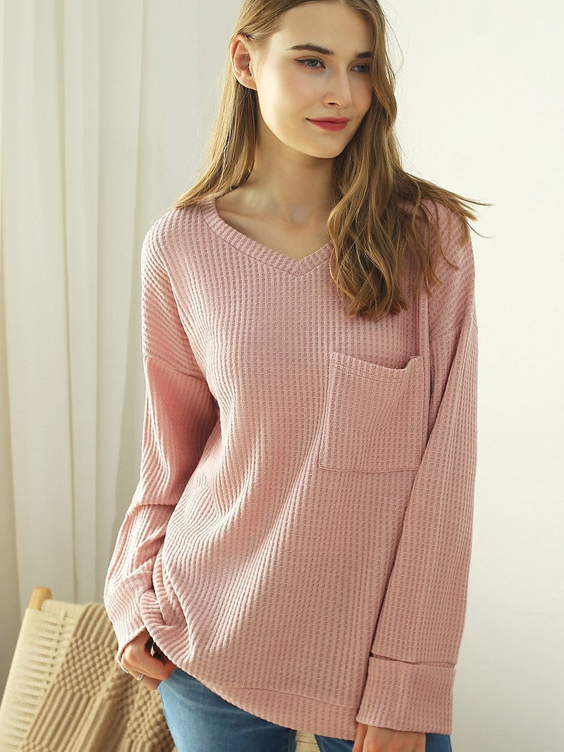 Single Pocket Waffle Knit Top