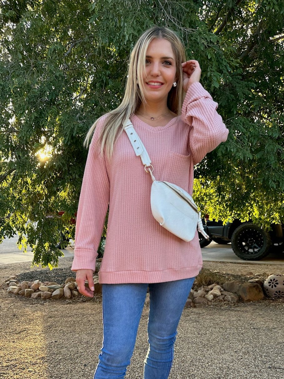 Single Pocket Waffle Knit Top