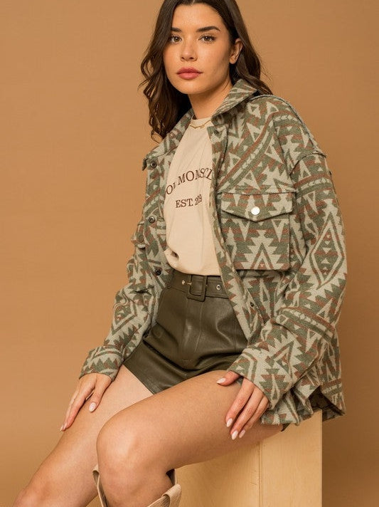 Bohemian Flair  Print Shacket with  Pockets