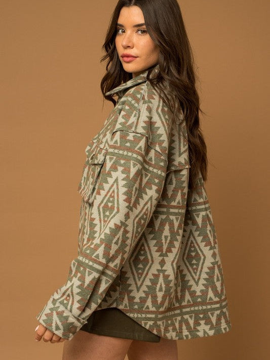 Bohemian Flair  Print Shacket with  Pockets