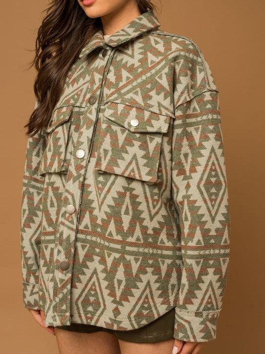 Bohemian Flair  Print Shacket with  Pockets