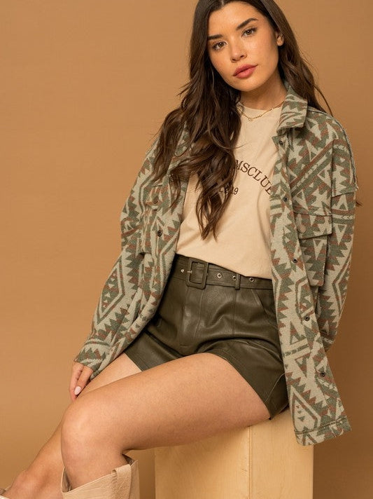 Bohemian Flair  Print Shacket with  Pockets