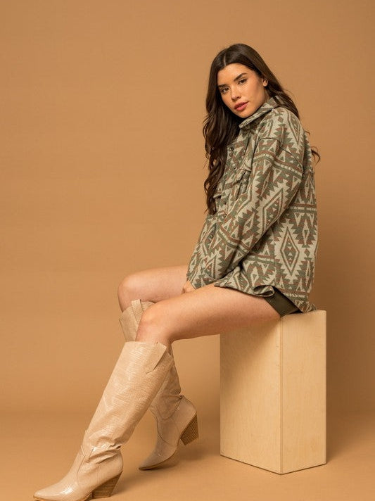 Bohemian Flair  Print Shacket with  Pockets