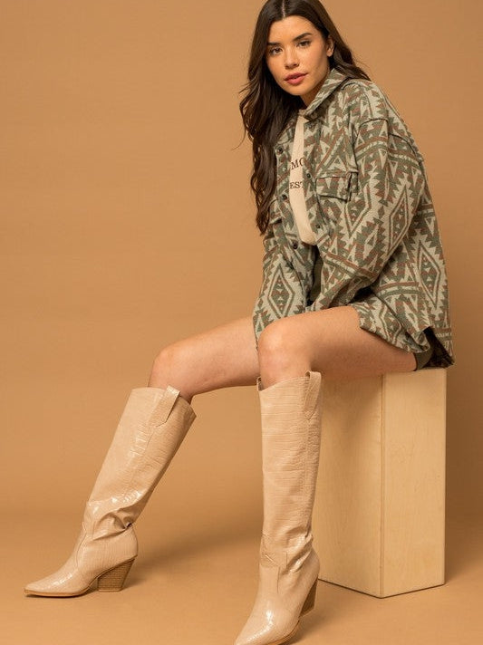 Bohemian Flair  Print Shacket with  Pockets