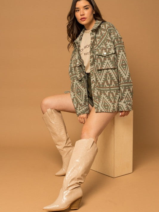 Bohemian Flair  Print Shacket with  Pockets