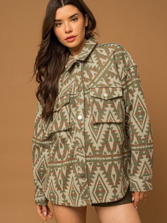 Bohemian Flair  Print Shacket with  Pockets
