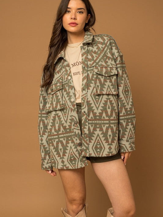 Bohemian Flair  Print Shacket with  Pockets